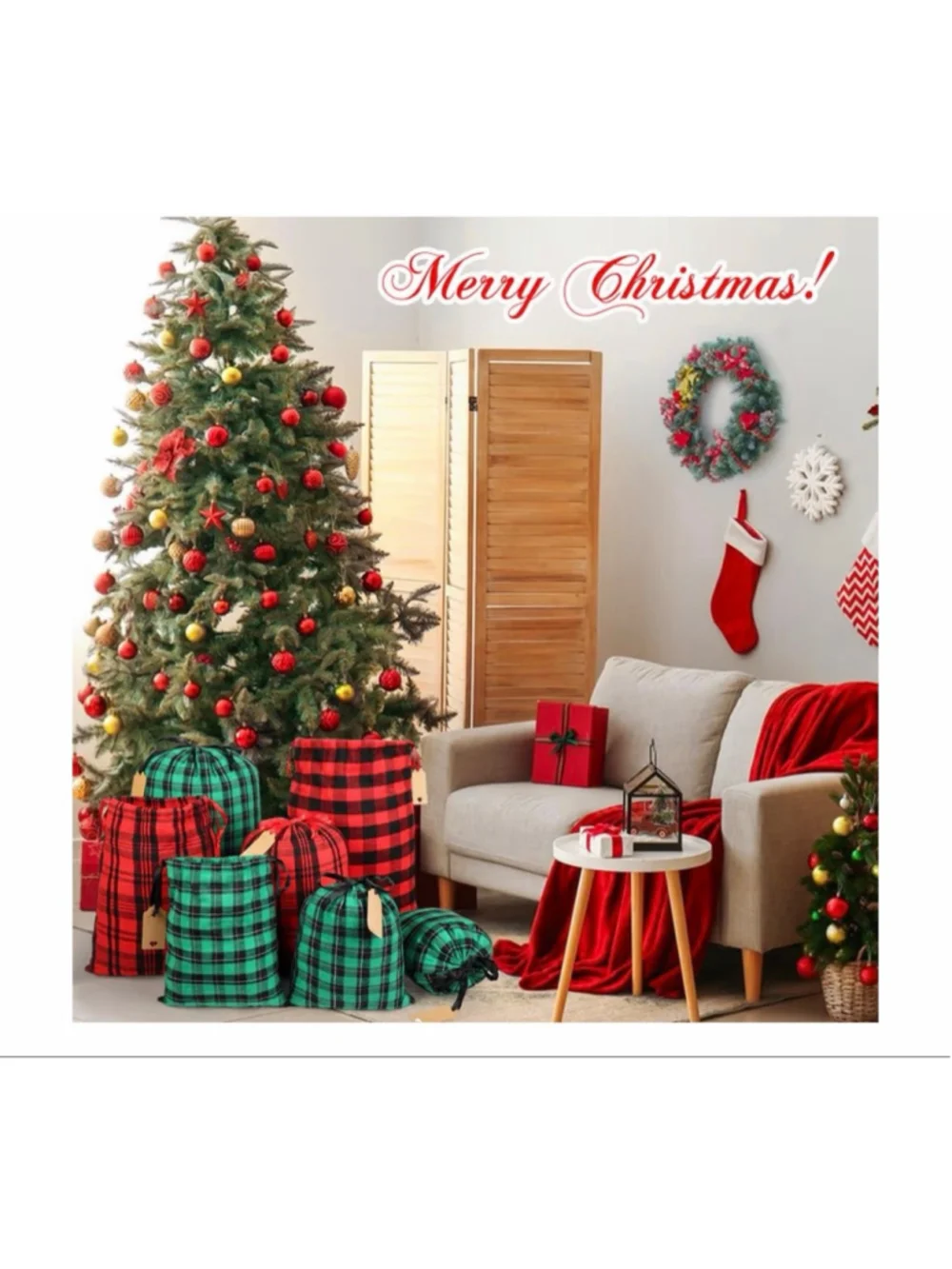NEW 6 Package Fabric Christmas Gift Bags Large 20in &Medium 16in